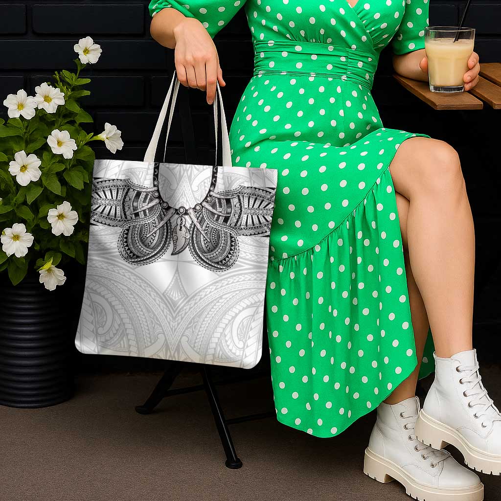 Samoan Traditional Art Tattoos Tote Bag Tatau Tribal Motifs with Ula Nifo White - Polynesian Pride