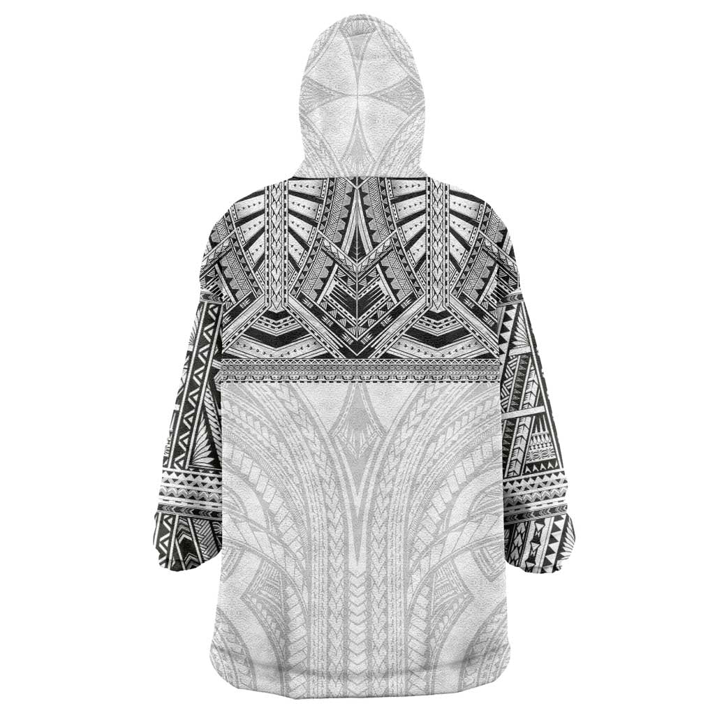Samoan Traditional Art Tattoos Wearable Blanket Hoodie Tatau Tribal Motifs with Ula Nifo White - Polynesian Pride