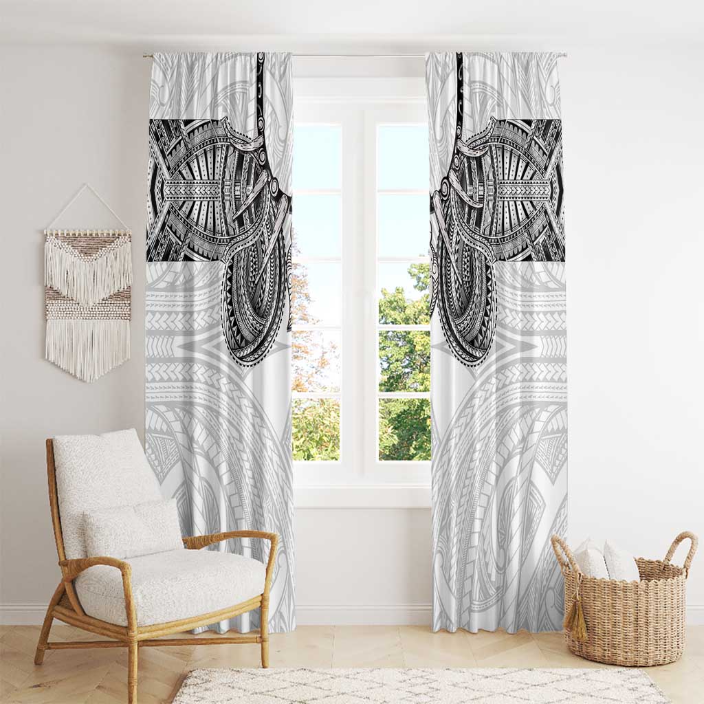 Samoan Traditional Art Tattoos Window Curtain Tatau Tribal Motifs with Ula Nifo White - Polynesian Pride