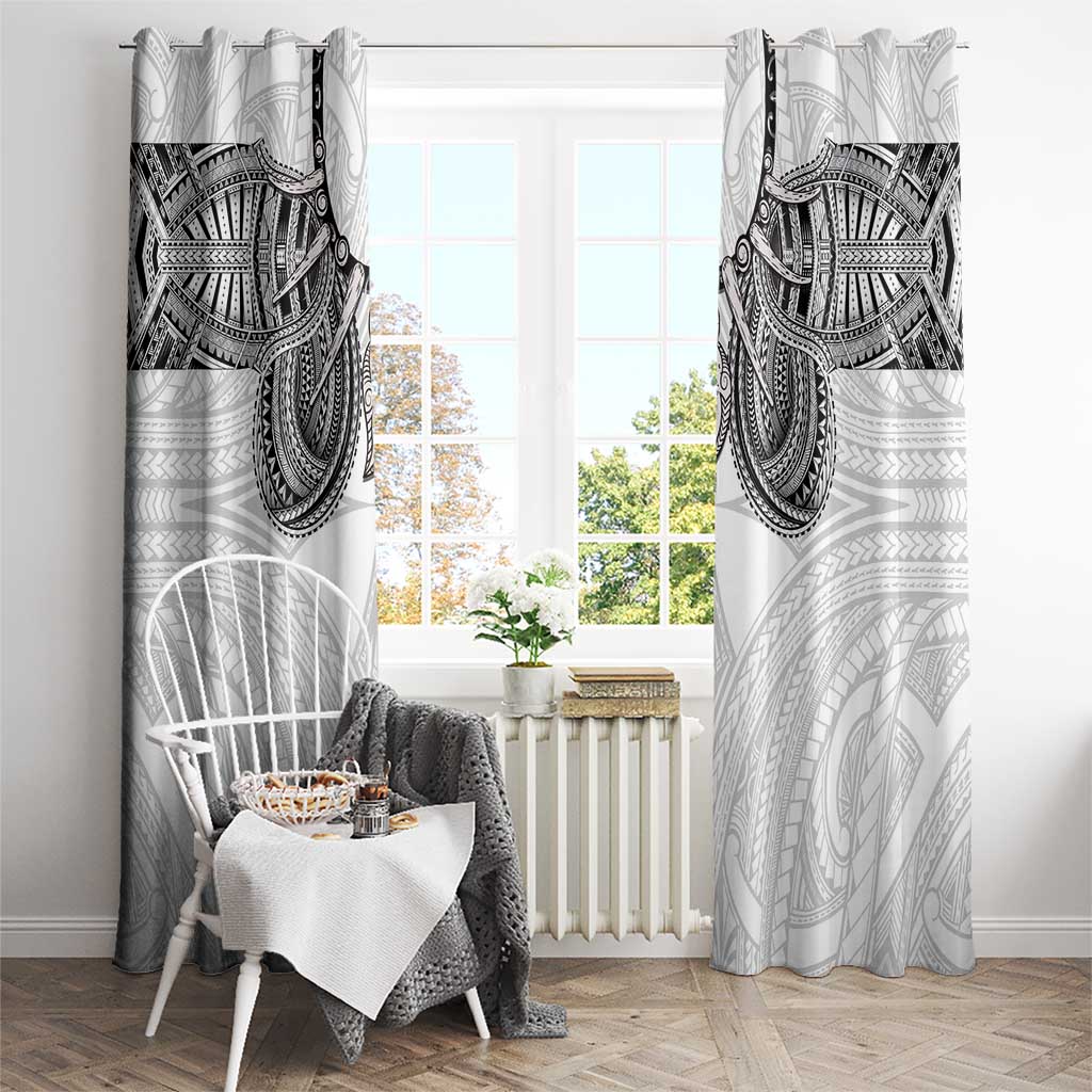 Samoan Traditional Art Tattoos Window Curtain Tatau Tribal Motifs with Ula Nifo White - Polynesian Pride