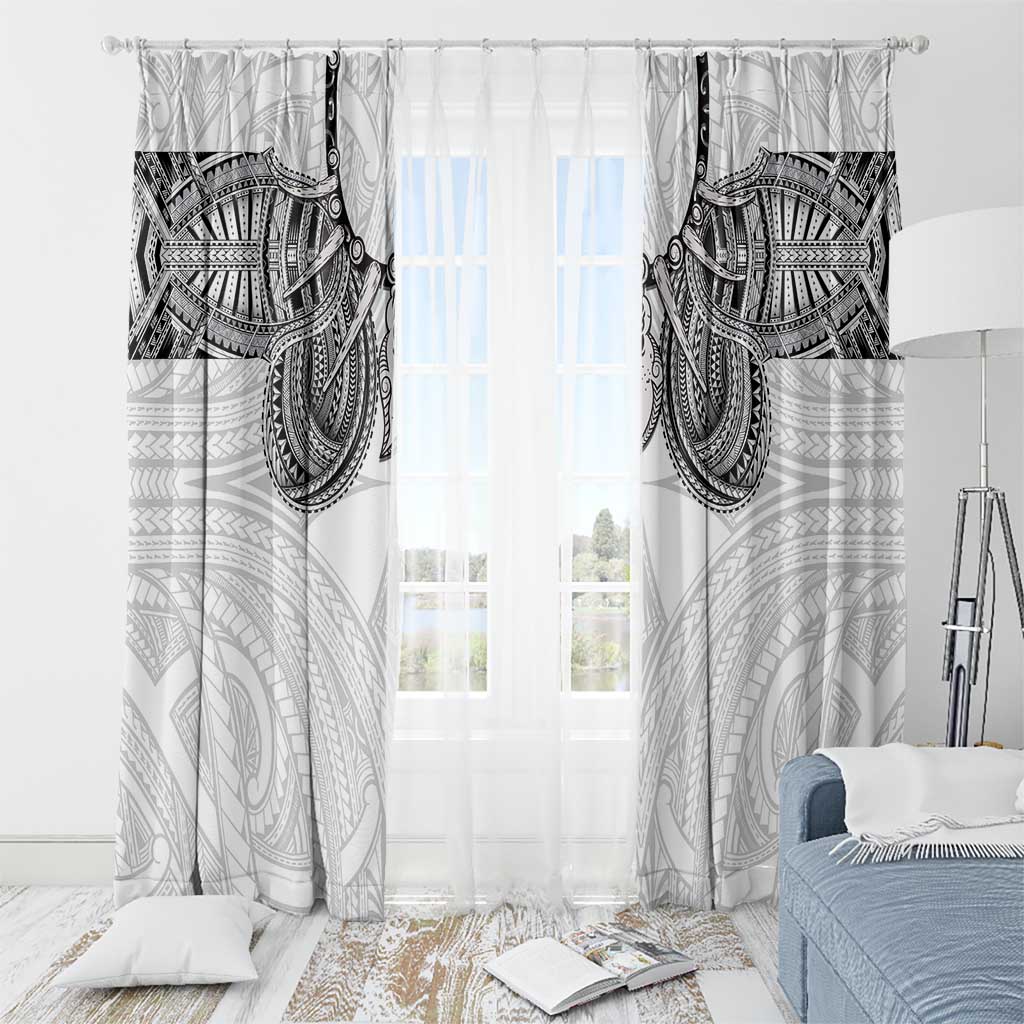 Samoan Traditional Art Tattoos Window Curtain Tatau Tribal Motifs with Ula Nifo White - Polynesian Pride