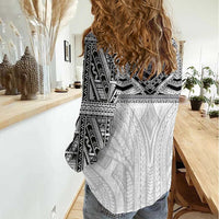 Samoan Traditional Art Tattoos Women Casual Shirt Tatau Tribal Motifs with Ula Nifo White - Polynesian Pride