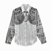 Samoan Traditional Art Tattoos Women Casual Shirt Tatau Tribal Motifs with Ula Nifo White - Polynesian Pride