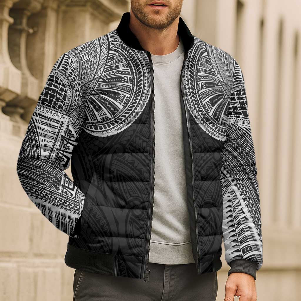 Samoan Traditional Art Tattoos Bomber Puffer Jacket Tatau Roman Reigns Black Color LT03 - Polynesian Pride
