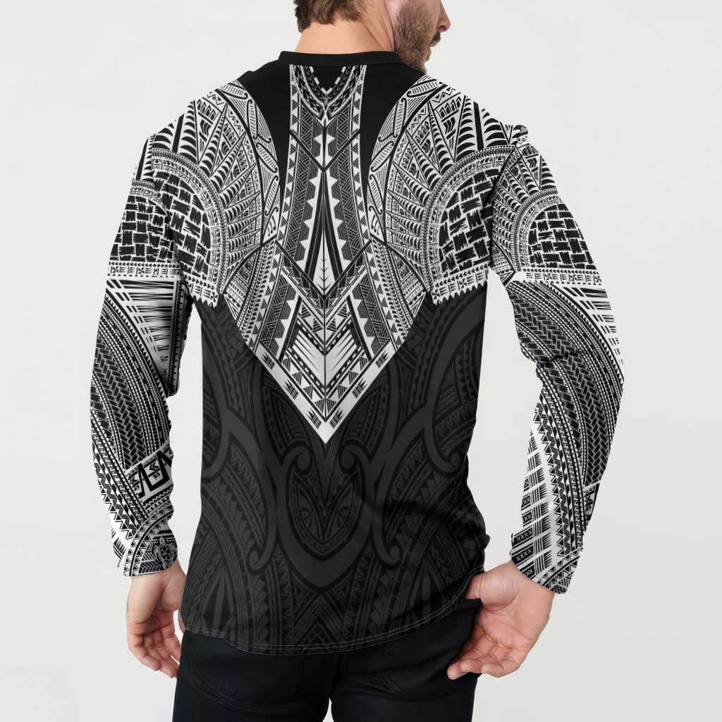 Samoan Traditional Art Tattoos Button Sweatshirt Tatau Roman Reigns Black Color - Polynesian Pride