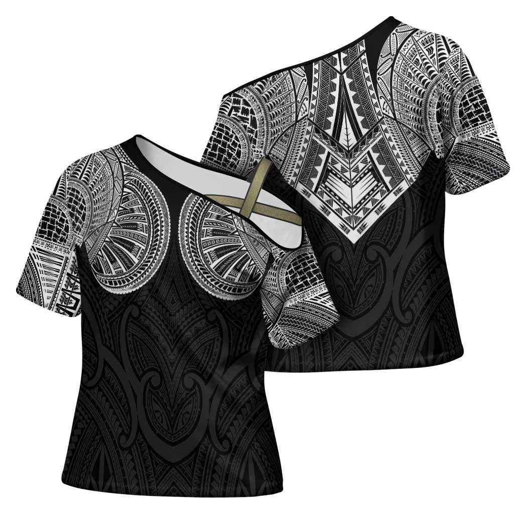 Samoan Traditional Art Tattoos Cross Shoulder Shirt Tatau Roman Reigns Black Color - Polynesian Pride