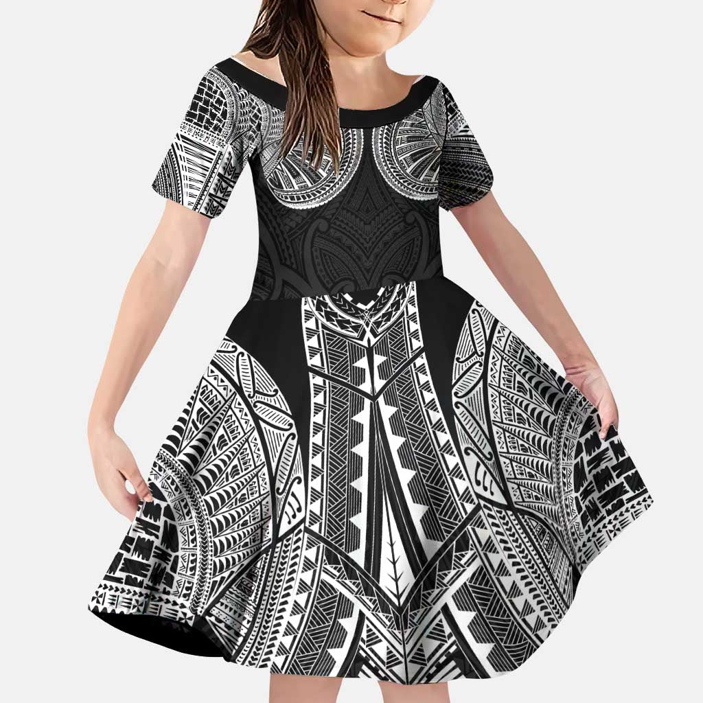 Samoan Traditional Art Tattoos Family Matching Off Shoulder Short Dress and Hawaiian Shirt Tatau Roman Reigns Black Color - Polynesian Pride