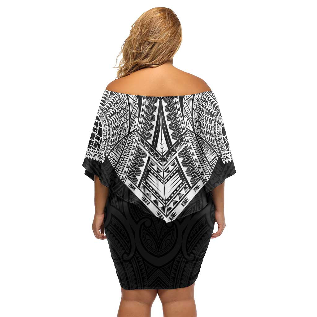 Samoan Traditional Art Tattoos Family Matching Off Shoulder Short Dress and Hawaiian Shirt Tatau Roman Reigns Black Color - Polynesian Pride