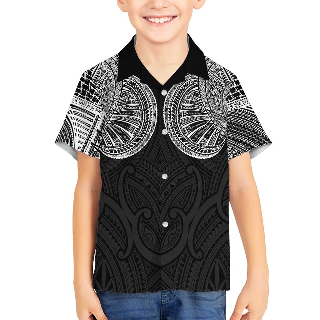 Samoan Traditional Art Tattoos Family Matching Off Shoulder Short Dress and Hawaiian Shirt Tatau Roman Reigns Black Color - Polynesian Pride