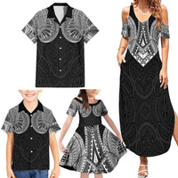 Samoan Traditional Art Tattoos Family Matching Summer Maxi Dress and Hawaiian Shirt Tatau Roman Reigns Black Color - Polynesian Pride