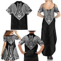 Samoan Traditional Art Tattoos Family Matching Summer Maxi Dress and Hawaiian Shirt Tatau Roman Reigns Black Color - Polynesian Pride