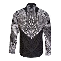 Samoan Traditional Art Tattoos Long Sleeve Button Shirt Tatau Roman Reigns Black Color - Polynesian Pride