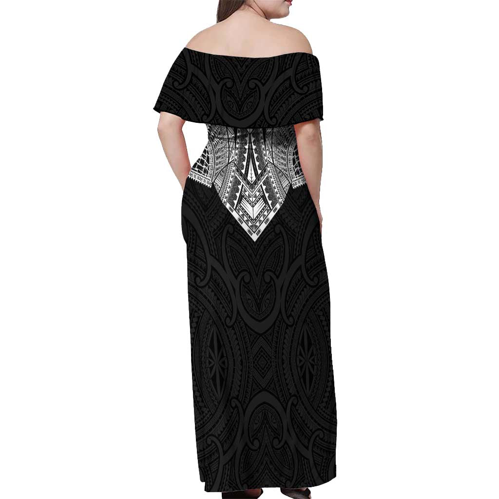 Samoan Traditional Art Tattoos Off Shoulder Maxi Dress Tatau Roman Reigns Black Color - Polynesian Pride