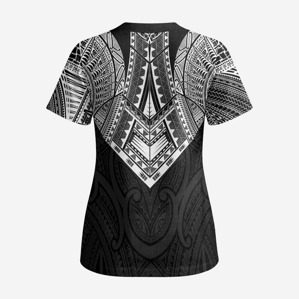 Samoan Traditional Art Tattoos Scrub Top Tatau Roman Reigns Black Color LT03 - Polynesian Pride