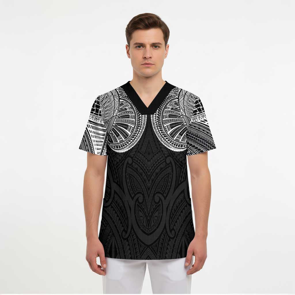 Samoan Traditional Art Tattoos Scrub Top Tatau Roman Reigns Black Color LT03 - Polynesian Pride