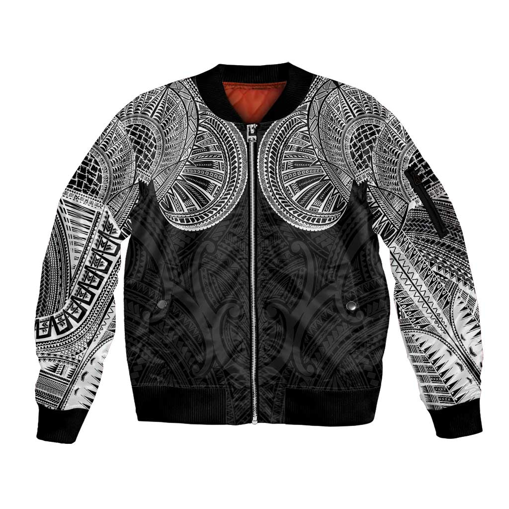 Samoan Traditional Art Tattoos Sleeve Zip Bomber Jacket Tatau Roman Reigns Black Color LT03 Unisex Black - Polynesian Pride