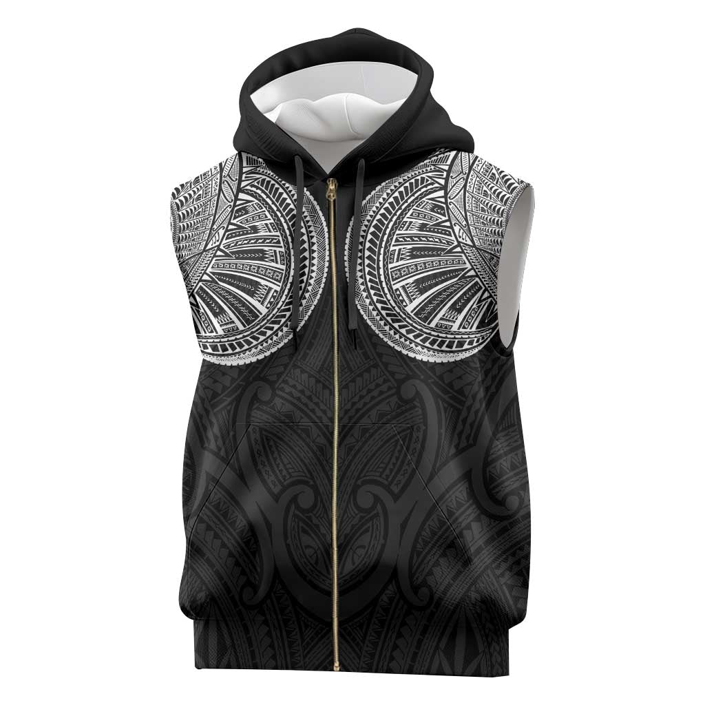 Samoan Traditional Art Tattoos Sleeveless Zip Hoodie Tatau Roman Reigns Black Color - Polynesian Pride