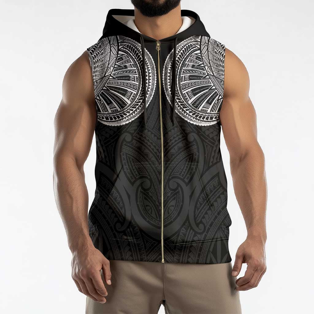 Samoan Traditional Art Tattoos Sleeveless Zip Hoodie Tatau Roman Reigns Black Color - Polynesian Pride