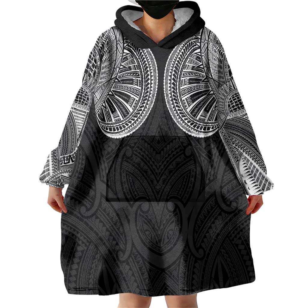Samoan Traditional Art Tattoos Wearable Blanket Hoodie Tatau Roman Reigns Black Color - Polynesian Pride