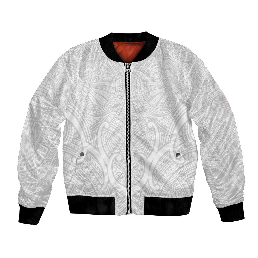 Samoan Traditional Art Tattoos Bomber Jacket Tatau Roman Reigns White Color LT03 Unisex White - Polynesian Pride