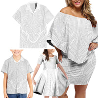 Samoan Traditional Art Tattoos Family Matching Off Shoulder Short Dress and Hawaiian Shirt Tatau Roman Reigns White Color LT03 - Polynesian Pride