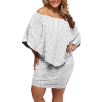 Samoan Traditional Art Tattoos Family Matching Off Shoulder Short Dress and Hawaiian Shirt Tatau Roman Reigns White Color LT03 Mom's Dress White - Polynesian Pride