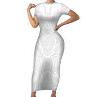 Samoan Traditional Art Tattoos Family Matching Short Sleeve Bodycon Dress and Hawaiian Shirt Tatau Roman Reigns White Color - Polynesian Pride