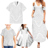 Samoan Traditional Art Tattoos Family Matching Summer Maxi Dress and Hawaiian Shirt Tatau Roman Reigns White Color - Polynesian Pride
