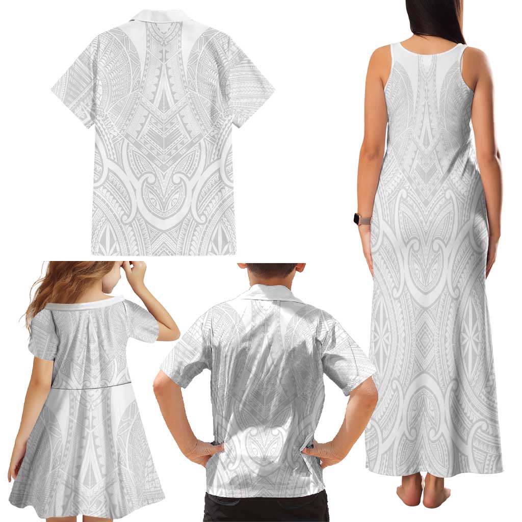 Samoan Traditional Art Tattoos Family Matching Tank Maxi Dress and Hawaiian Shirt Tatau Roman Reigns White Color - Polynesian Pride