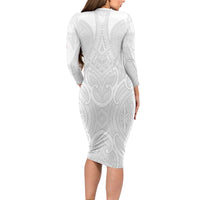 Samoan Traditional Art Tattoos Long Sleeve Bodycon Dress Tatau Roman Reigns White Color - Polynesian Pride