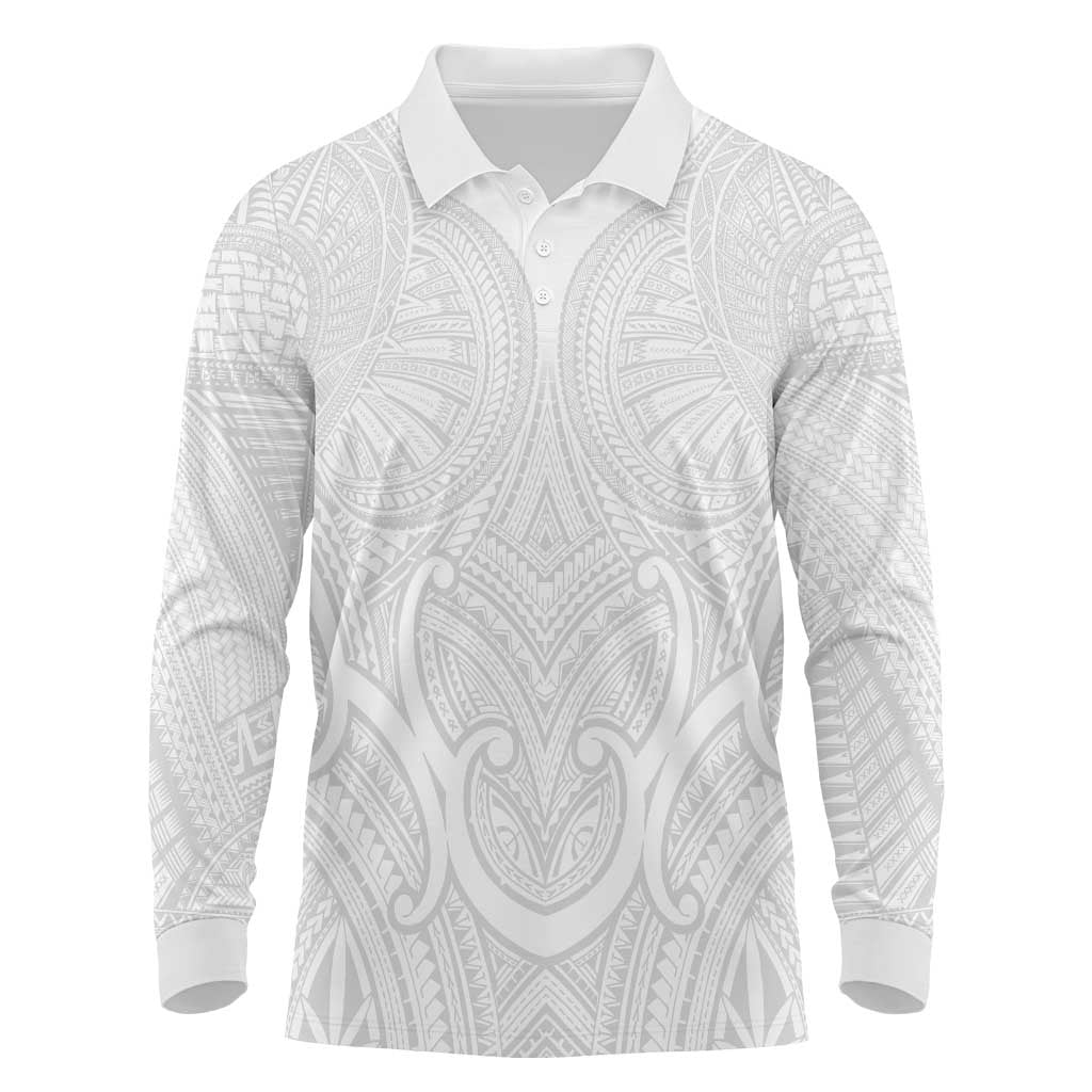 Samoan Traditional Art Tattoos Long Sleeve Polo Shirt Tatau Roman Reigns White Color - Polynesian Pride