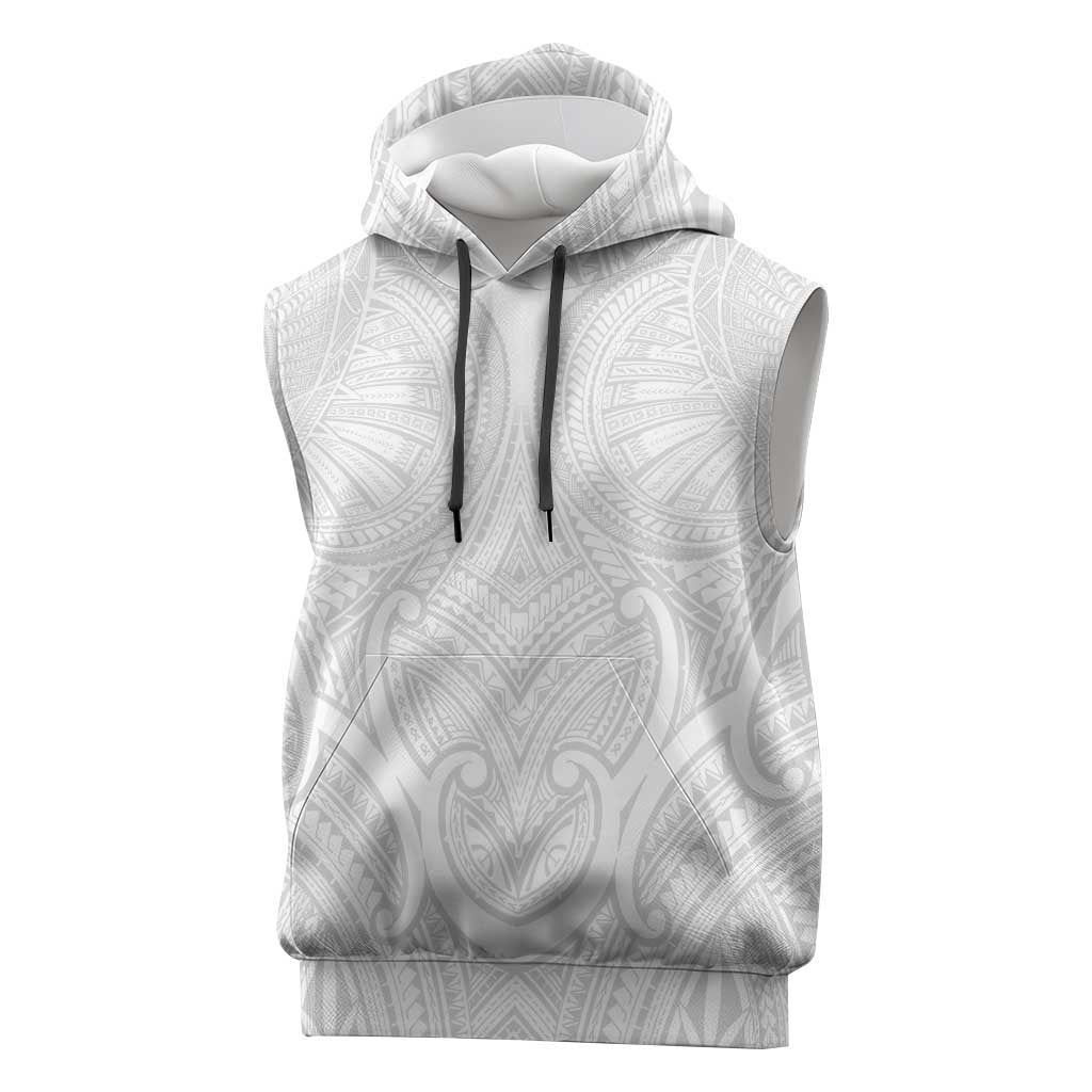Samoan Traditional Art Tattoos Sleeveless Hoodie Tatau Roman Reigns White Color - Polynesian Pride
