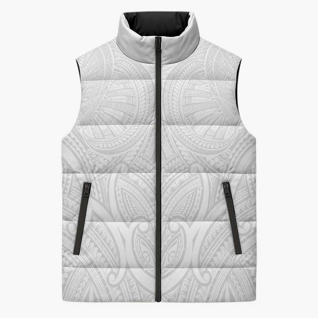 Samoan Traditional Art Tattoos Sleeveless Puffer Jacket Tatau Roman Reigns White Color LT03 Unisex White - Polynesian Pride