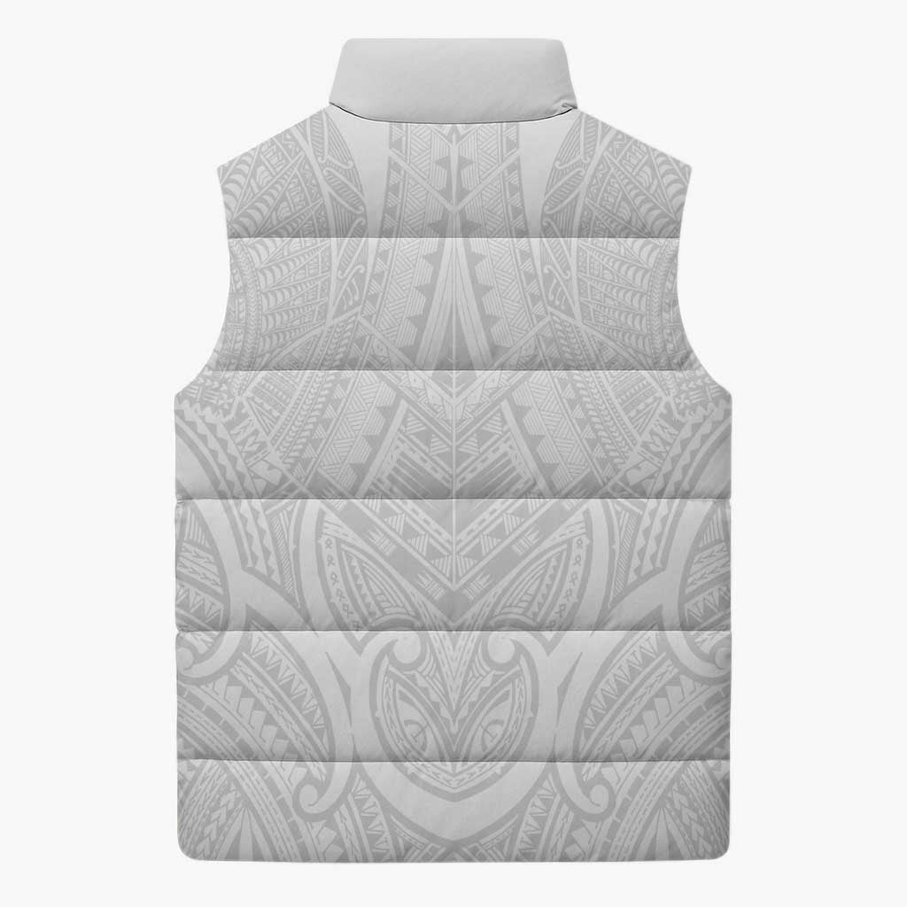 Samoan Traditional Art Tattoos Sleeveless Puffer Jacket Tatau Roman Reigns White Color LT03 - Polynesian Pride
