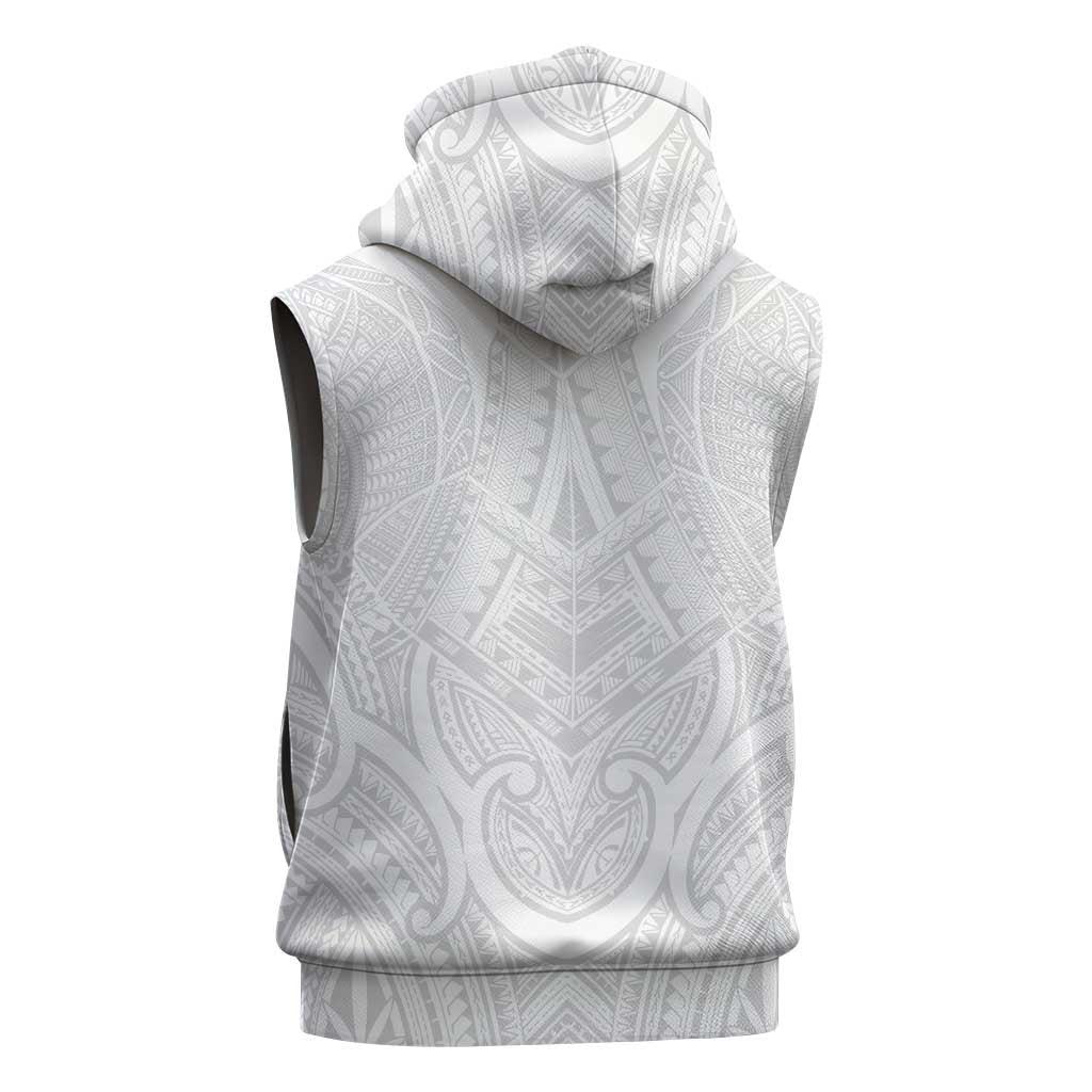 Samoan Traditional Art Tattoos Sleeveless Zip Hoodie Tatau Roman Reigns White Color - Polynesian Pride