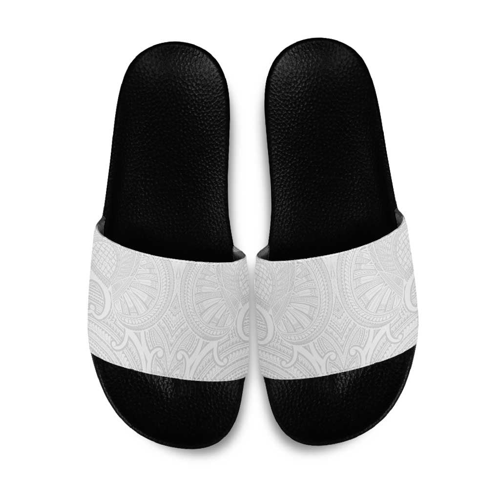 Samoan Traditional Art Tattoos Slide Sandals Tatau Roman Reigns White Color - Polynesian Pride
