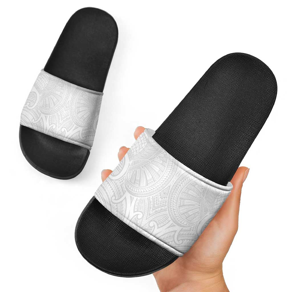 Samoan Traditional Art Tattoos Slide Sandals Tatau Roman Reigns White Color LT03 - Polynesian Pride