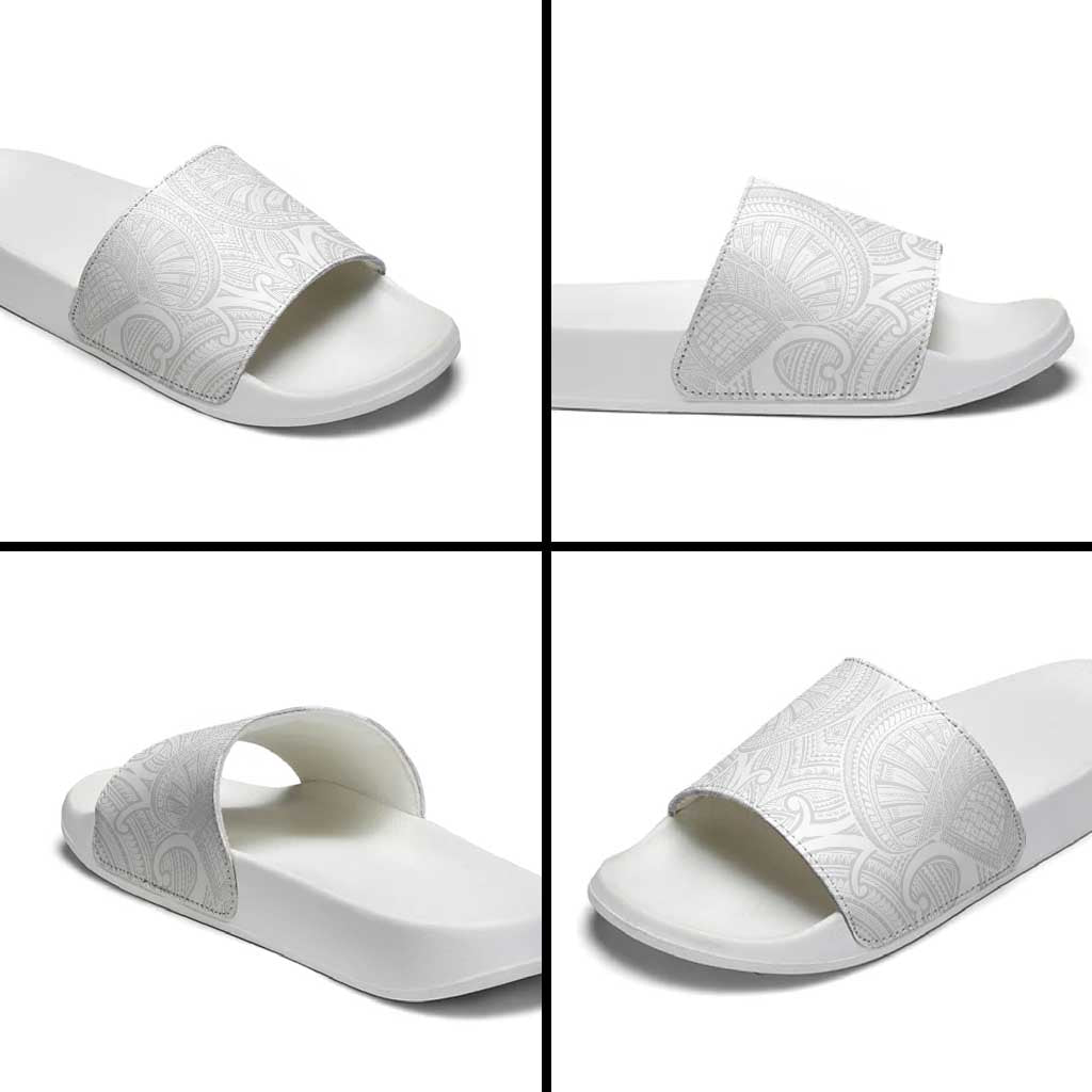 Samoan Traditional Art Tattoos Slide Sandals Tatau Roman Reigns White Color LT03 - Polynesian Pride