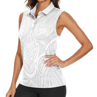 Samoan Traditional Art Tattoos Women Sleeveless Polo Shirt Tatau Roman Reigns White Color - Polynesian Pride
