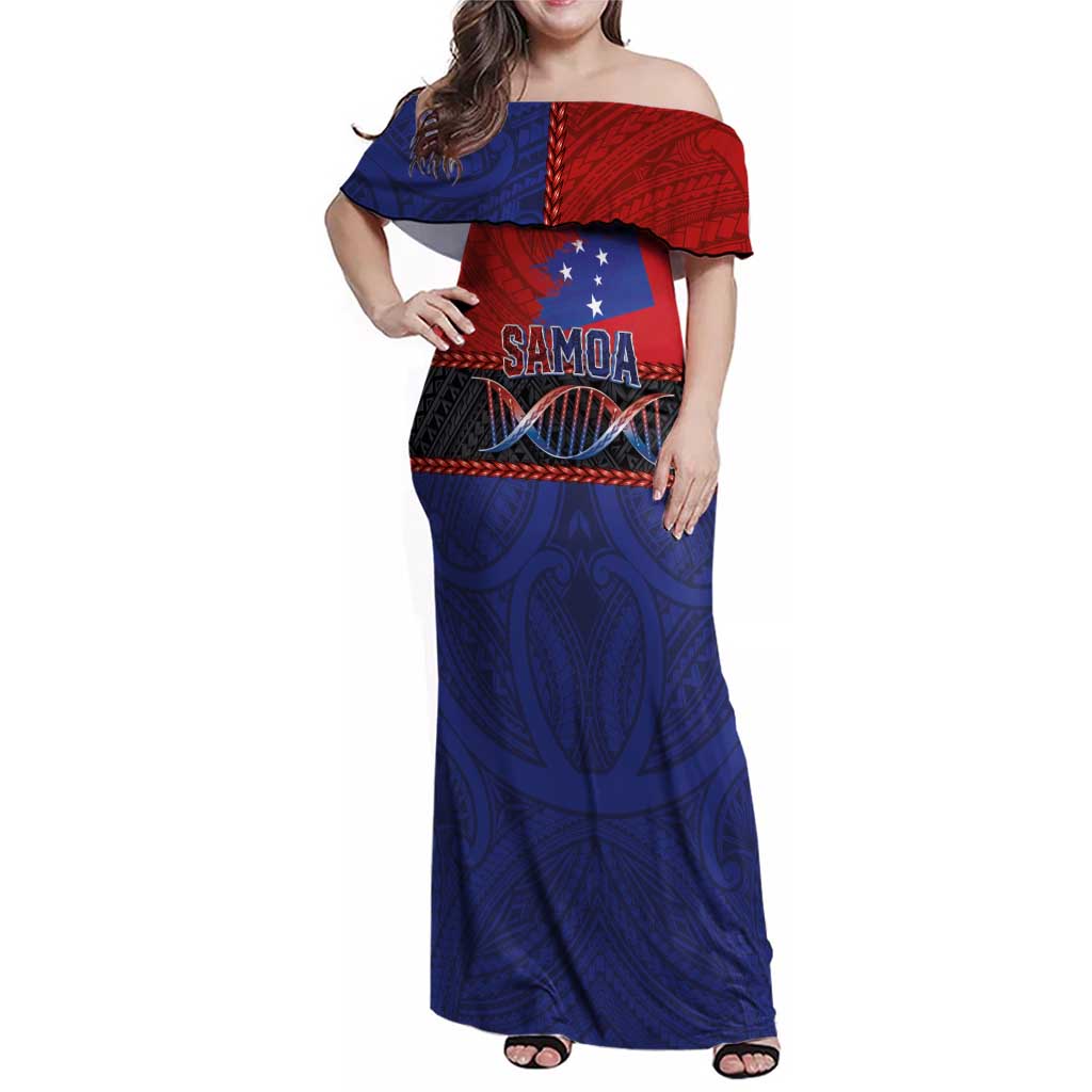 Personalised Samoan DNA-Proud of Samoa Family Matching Off Shoulder Maxi Dress and Hawaiian Shirt Polynesian Patterns - Polynesian Pride