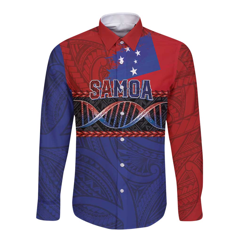 Personalised Samoan DNA-Proud of Samoa Long Sleeve Button Shirt Polynesian Patterns - Polynesian Pride