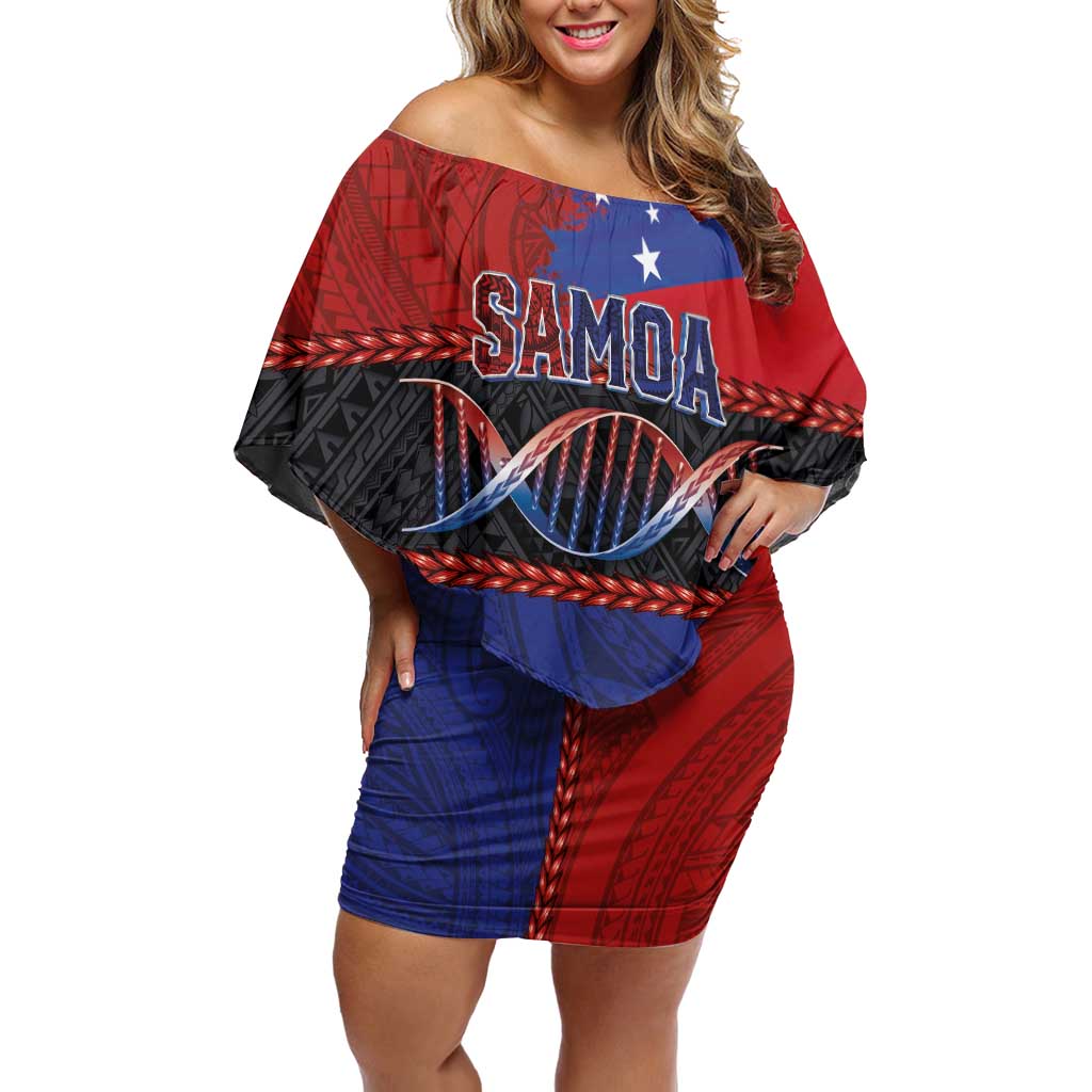 Personalised Samoan DNA-Proud of Samoa Off Shoulder Short Dress Polynesian Patterns - Polynesian Pride