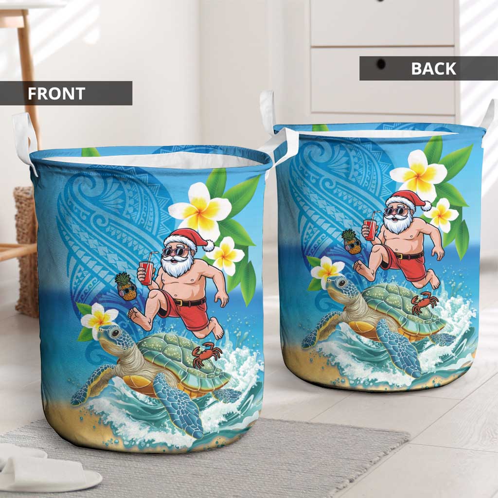 Polynesian Merry Christmas Laundry Basket Funny Santa with Sea Turtle Beach Plumeria - Polynesian Pride