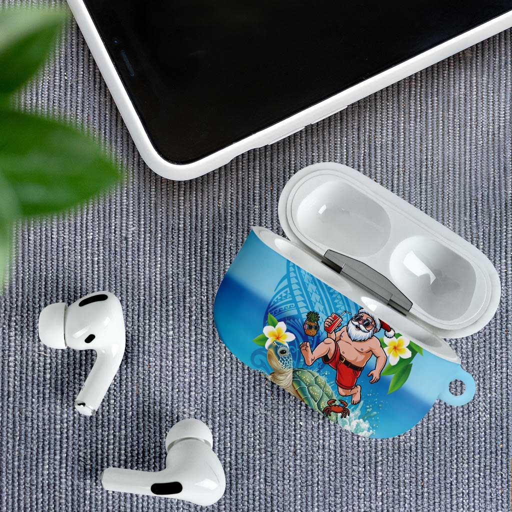 Polynesian Merry Christmas AirPods Case Funny Santa with Sea Turtle Beach Plumeria - Polynesian Pride