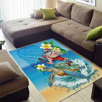 Polynesian Merry Christmas Area Rug Funny Santa with Sea Turtle Beach Plumeria - Polynesian Pride