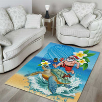 Polynesian Merry Christmas Area Rug Funny Santa with Sea Turtle Beach Plumeria - Polynesian Pride