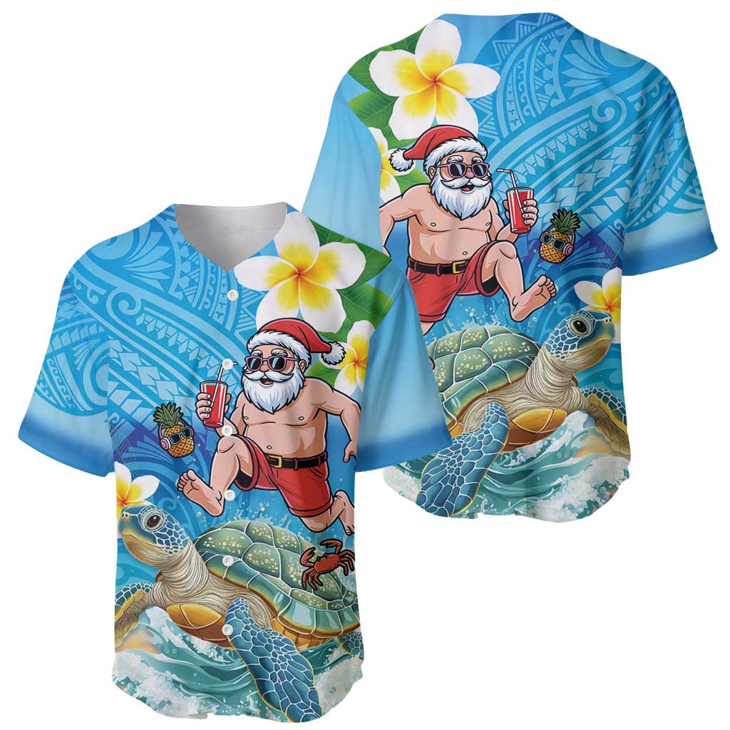 Polynesian Merry Christmas Baseball Jersey Funny Santa with Sea Turtle Beach Plumeria - Polynesian Pride
