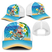 Polynesian Merry Christmas Baseball Net Cap Funny Santa with Sea Turtle Beach and Plumeria - Polynesian Pride