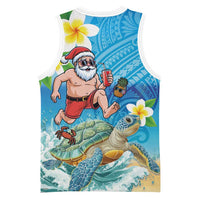 Polynesian Merry Christmas Basketball Jersey Funny Santa with Sea Turtle Beach Plumeria - Polynesian Pride