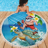 Polynesian Merry Christmas Beach Blanket Funny Santa with Sea Turtle Beach Plumeria - Polynesian Pride
